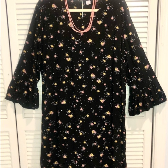 Old Navy shift dress black floral print bell sleeves size extra extra large - Picture 2 of 7